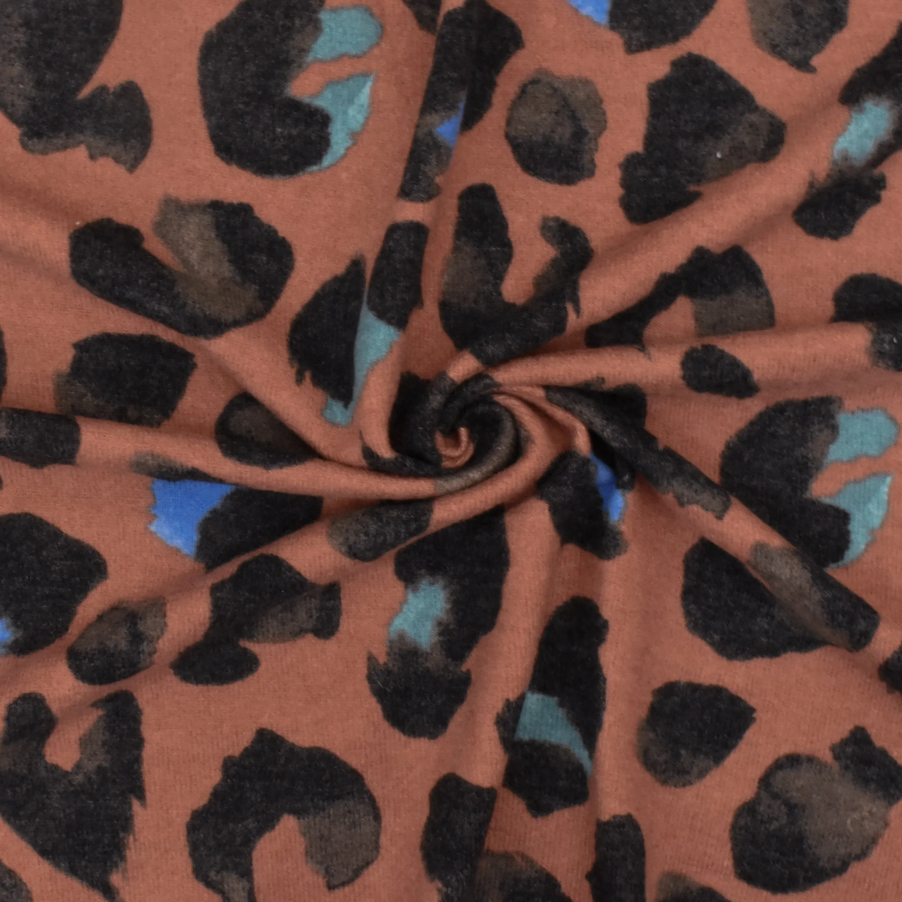 Agate Brown-Black-Multi Cheetah Print Stretch Polyester Jersey Knit Fabric