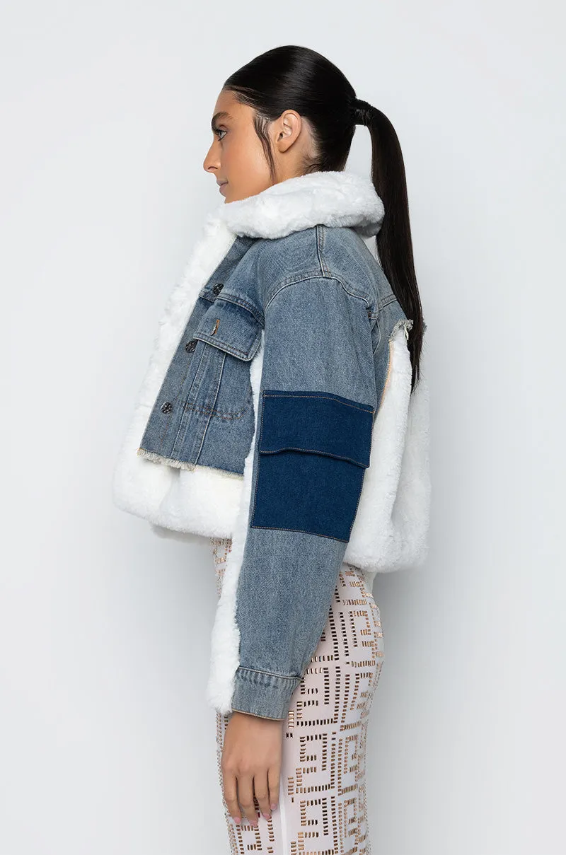 AZALEA WANG AMIEE DENIM JACKET WITH FAUX FUR