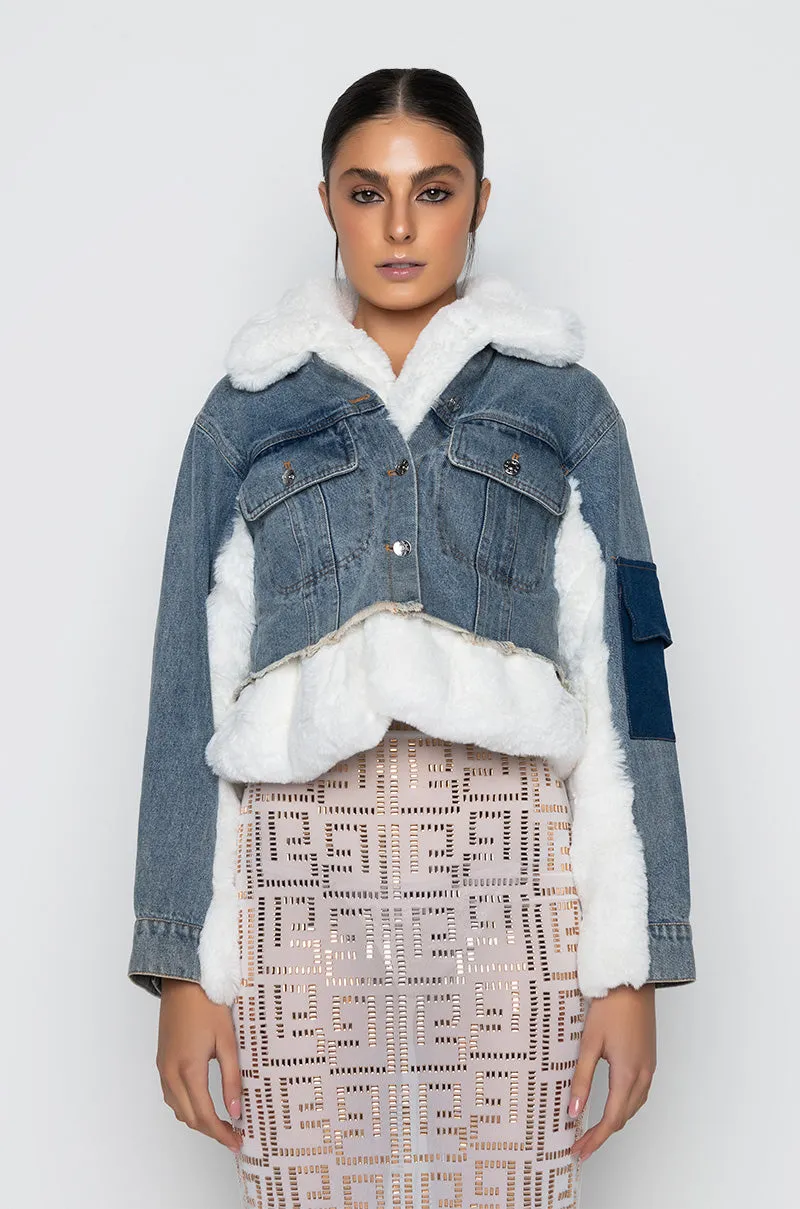 AZALEA WANG AMIEE DENIM JACKET WITH FAUX FUR