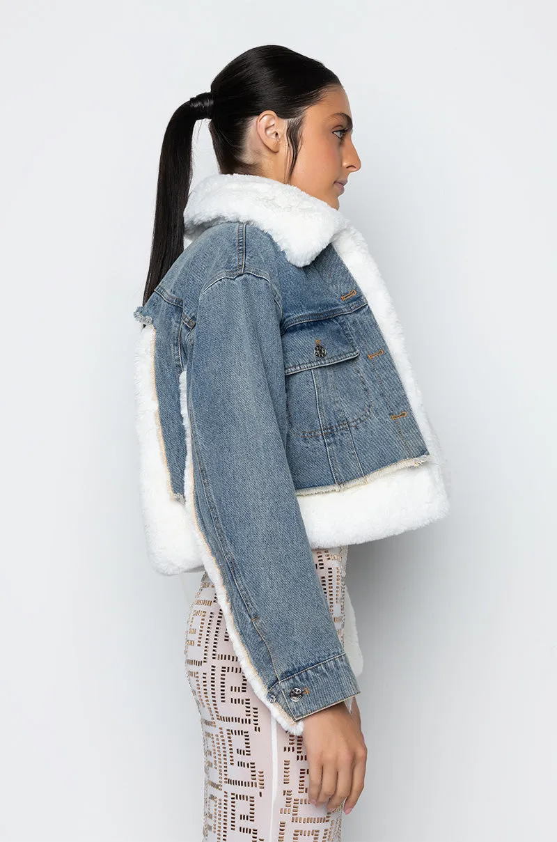 AZALEA WANG AMIEE DENIM JACKET WITH FAUX FUR