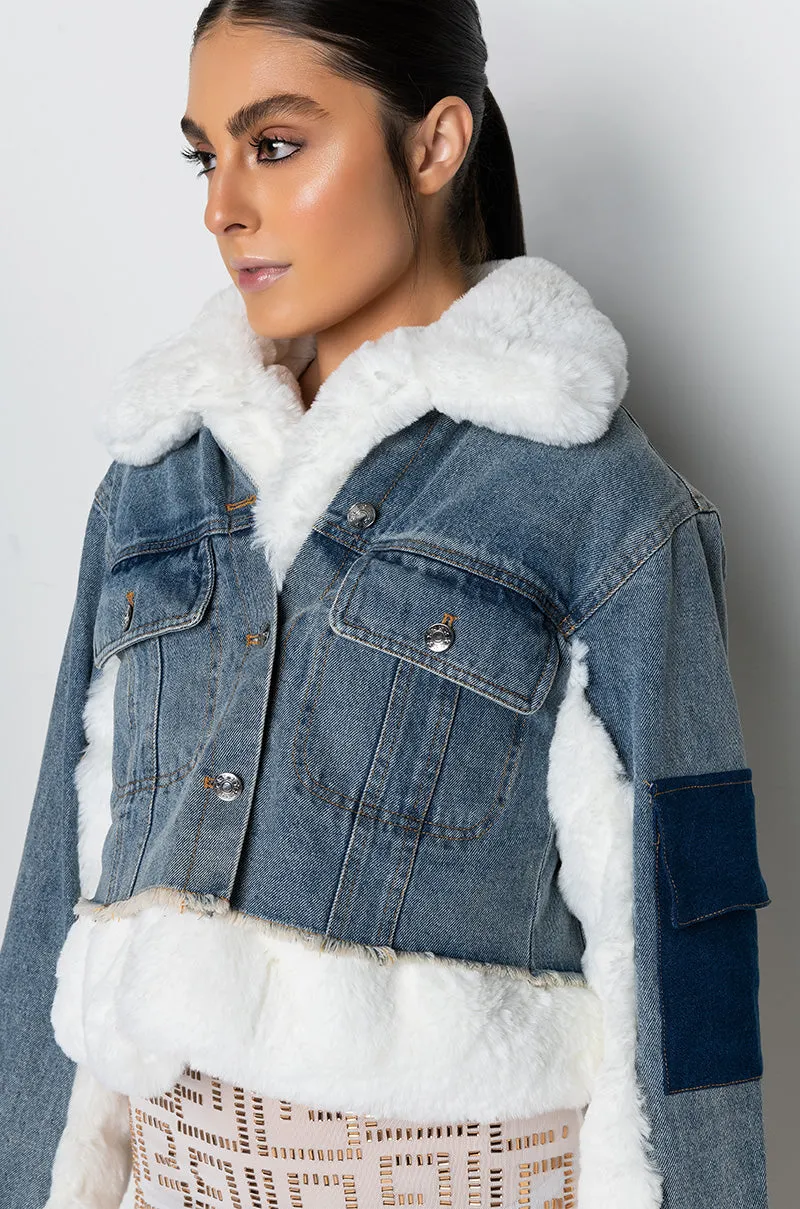 AZALEA WANG AMIEE DENIM JACKET WITH FAUX FUR