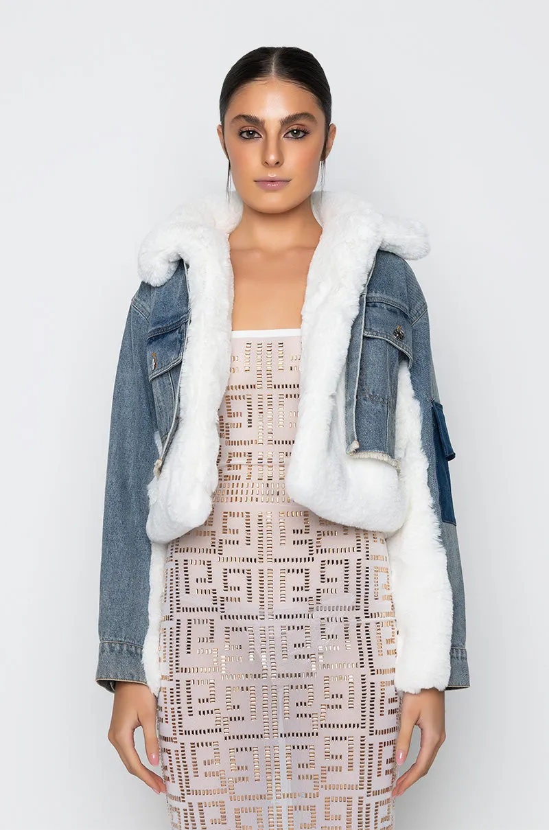 AZALEA WANG AMIEE DENIM JACKET WITH FAUX FUR