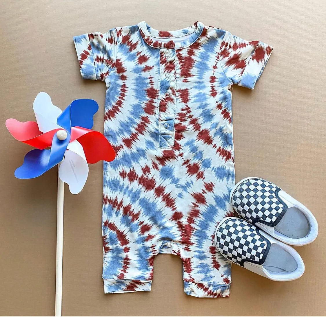 Bamboo Infant/Toddler Shortie Romper- Americana Tie Dye