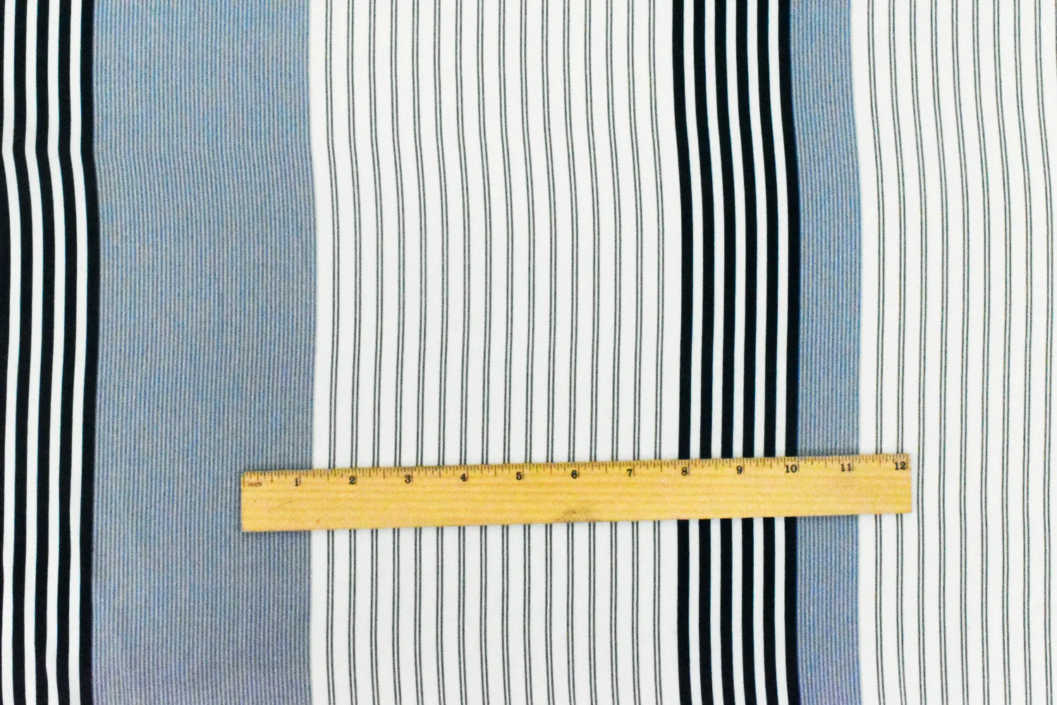 Basic White-Blue-Multi Stripe Printed Poly Twill Woven Fabric