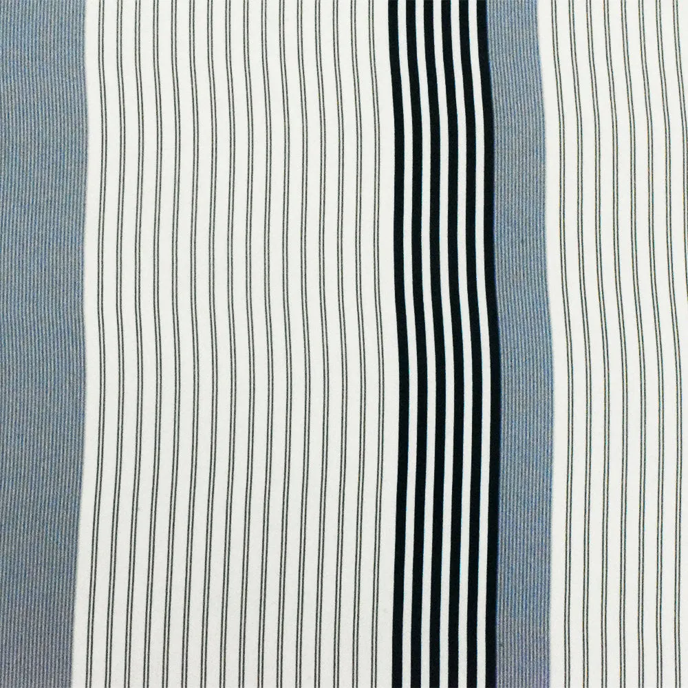 Basic White-Blue-Multi Stripe Printed Poly Twill Woven Fabric