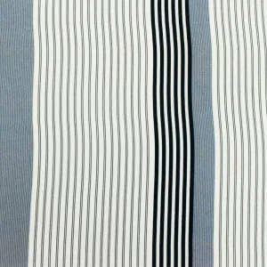 Basic White-Blue-Multi Stripe Printed Poly Twill Woven Fabric