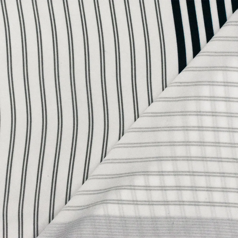 Basic White-Blue-Multi Stripe Printed Poly Twill Woven Fabric