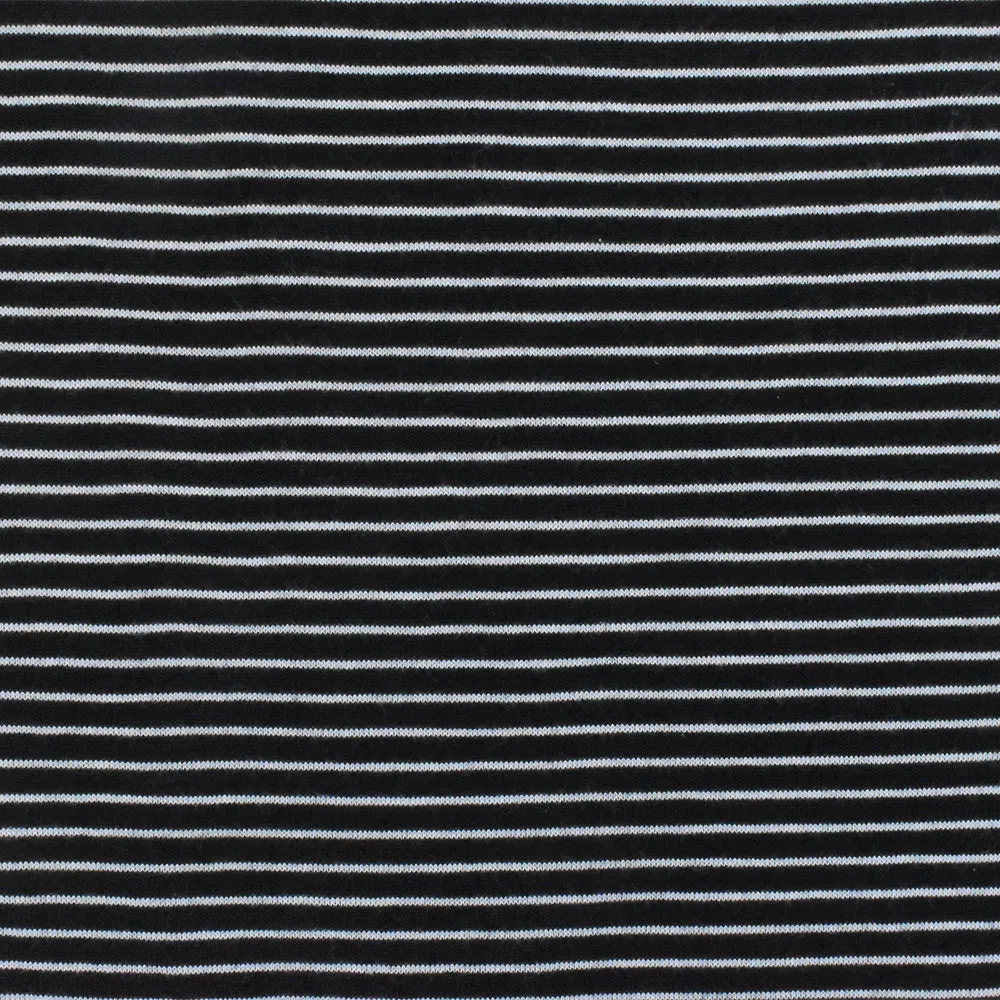 Black-Simple White Mini Stripe Poly-Cotton Jersey Knit Fabric