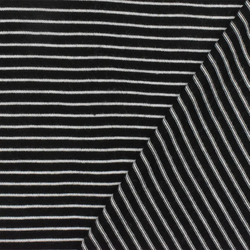 Black-Simple White Mini Stripe Poly-Cotton Jersey Knit Fabric