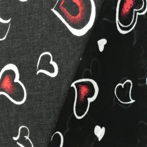 Black-White-Red Heart Printed Poly Chiffon Woven Fabric