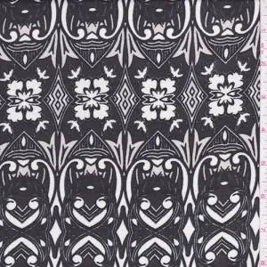 Black/Ecru Art Deco Rayon Challis Fabric