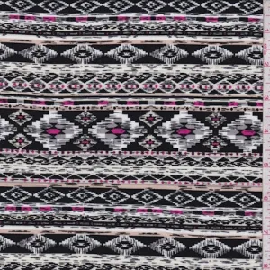 Black/White/Beige Diamond Aztec Stripe Challis Fabric