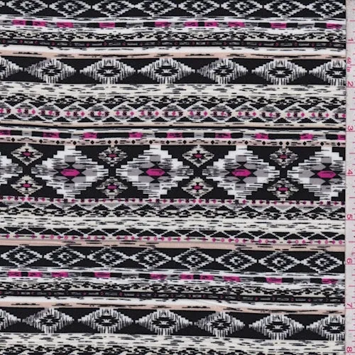 Black/White/Beige Diamond Aztec Stripe Challis Fabric