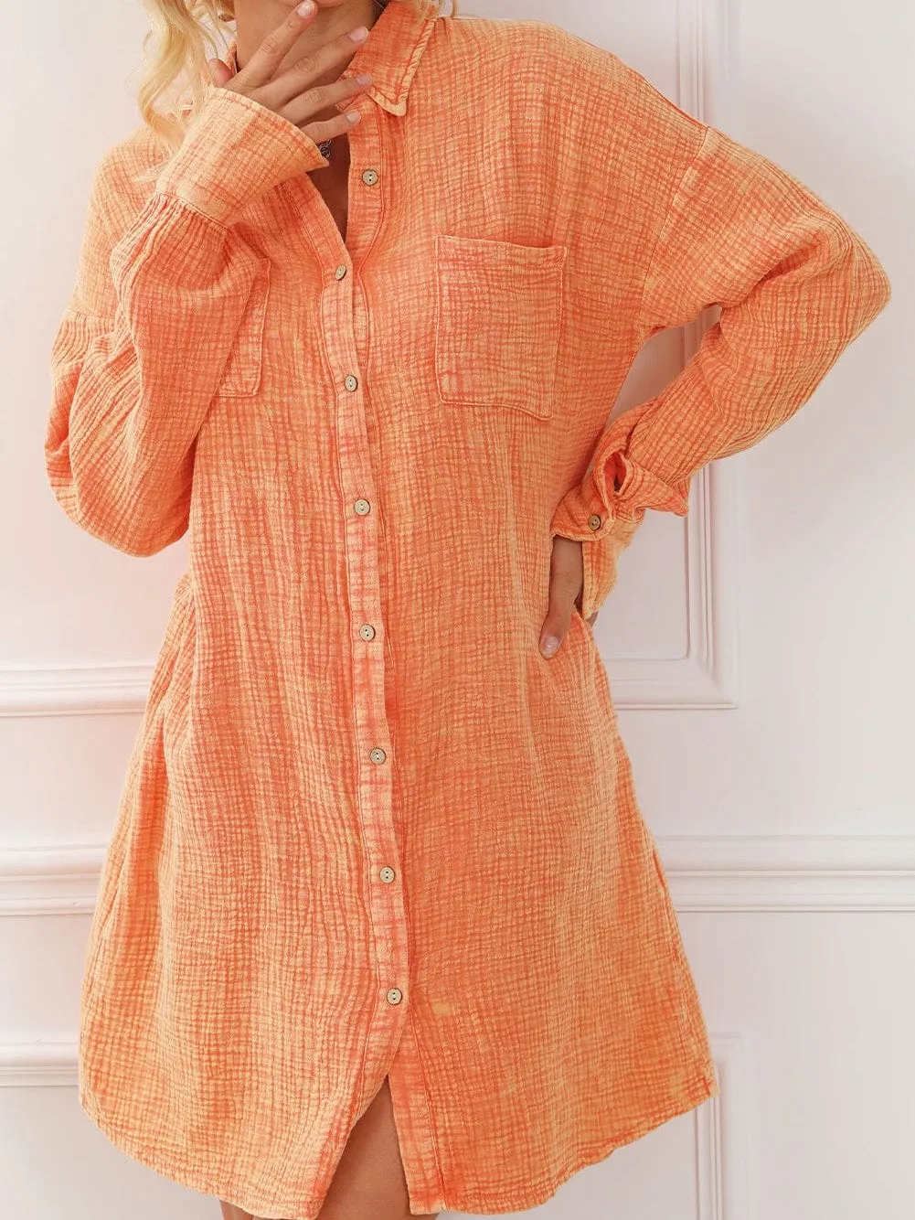 Burnt Orange Gauze Shirt Dress