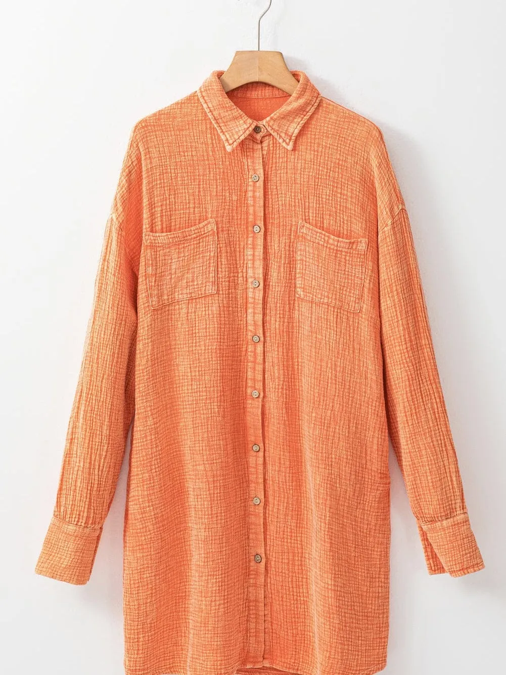 Burnt Orange Gauze Shirt Dress