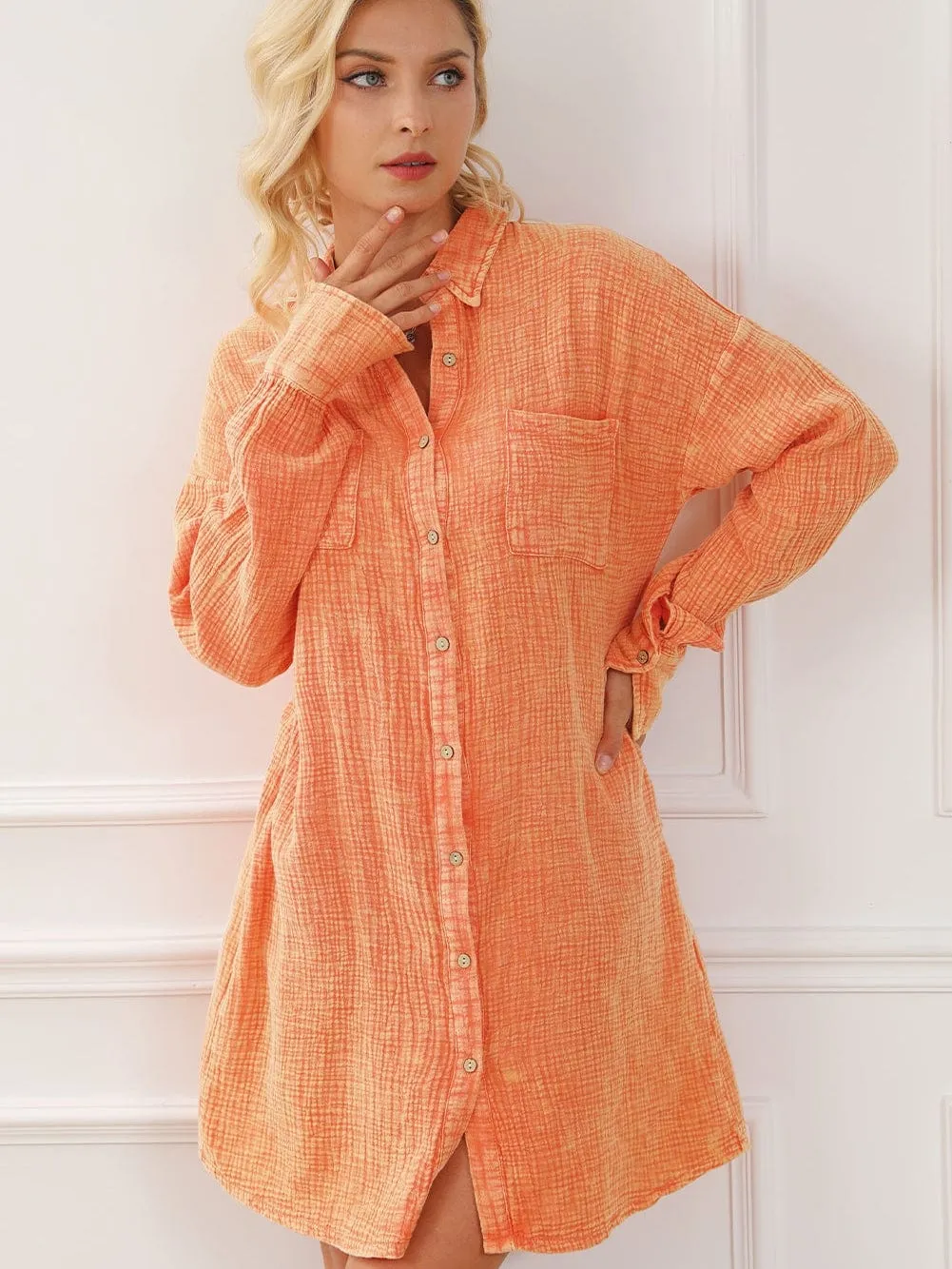 Burnt Orange Gauze Shirt Dress