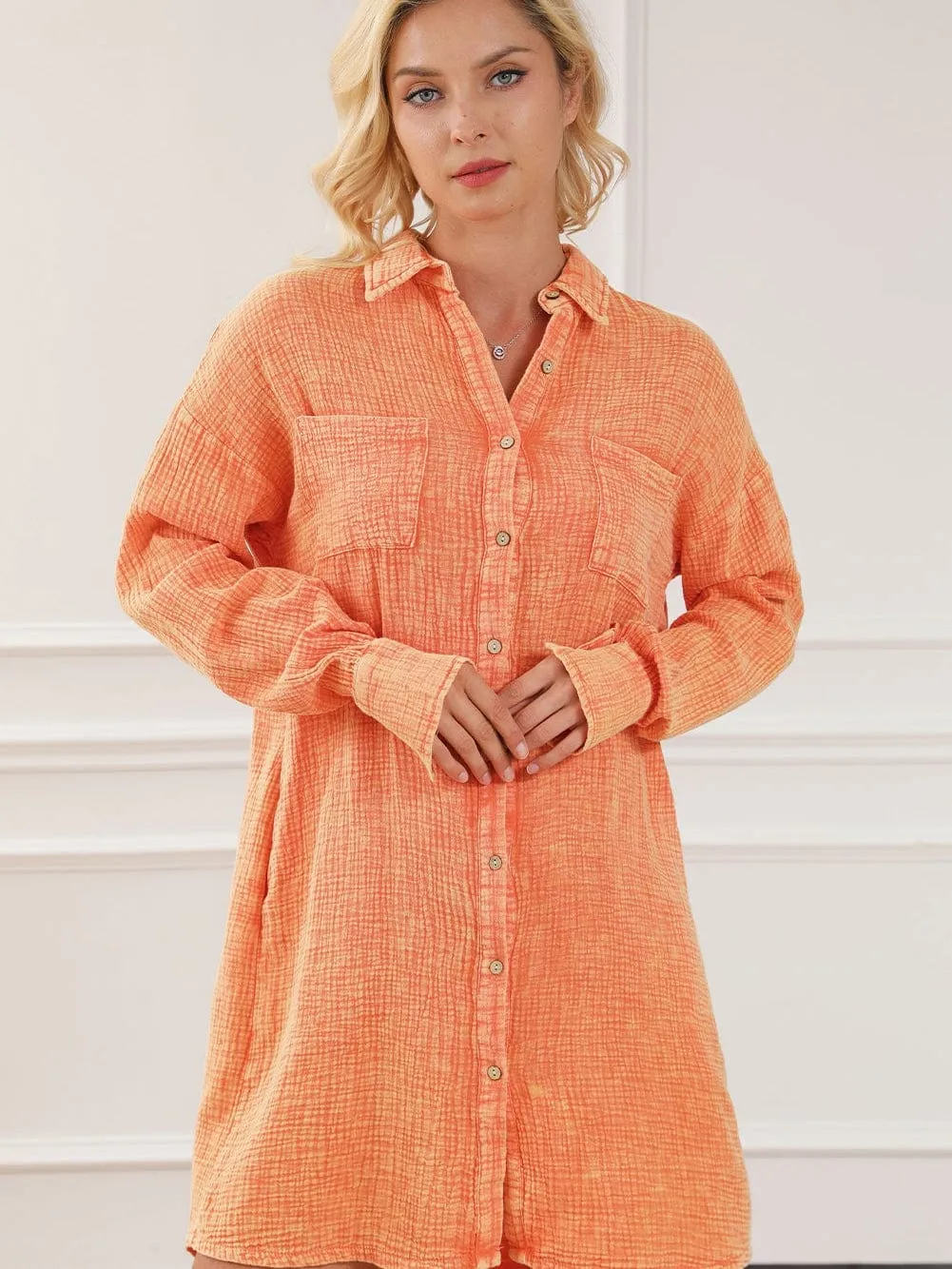 Burnt Orange Gauze Shirt Dress