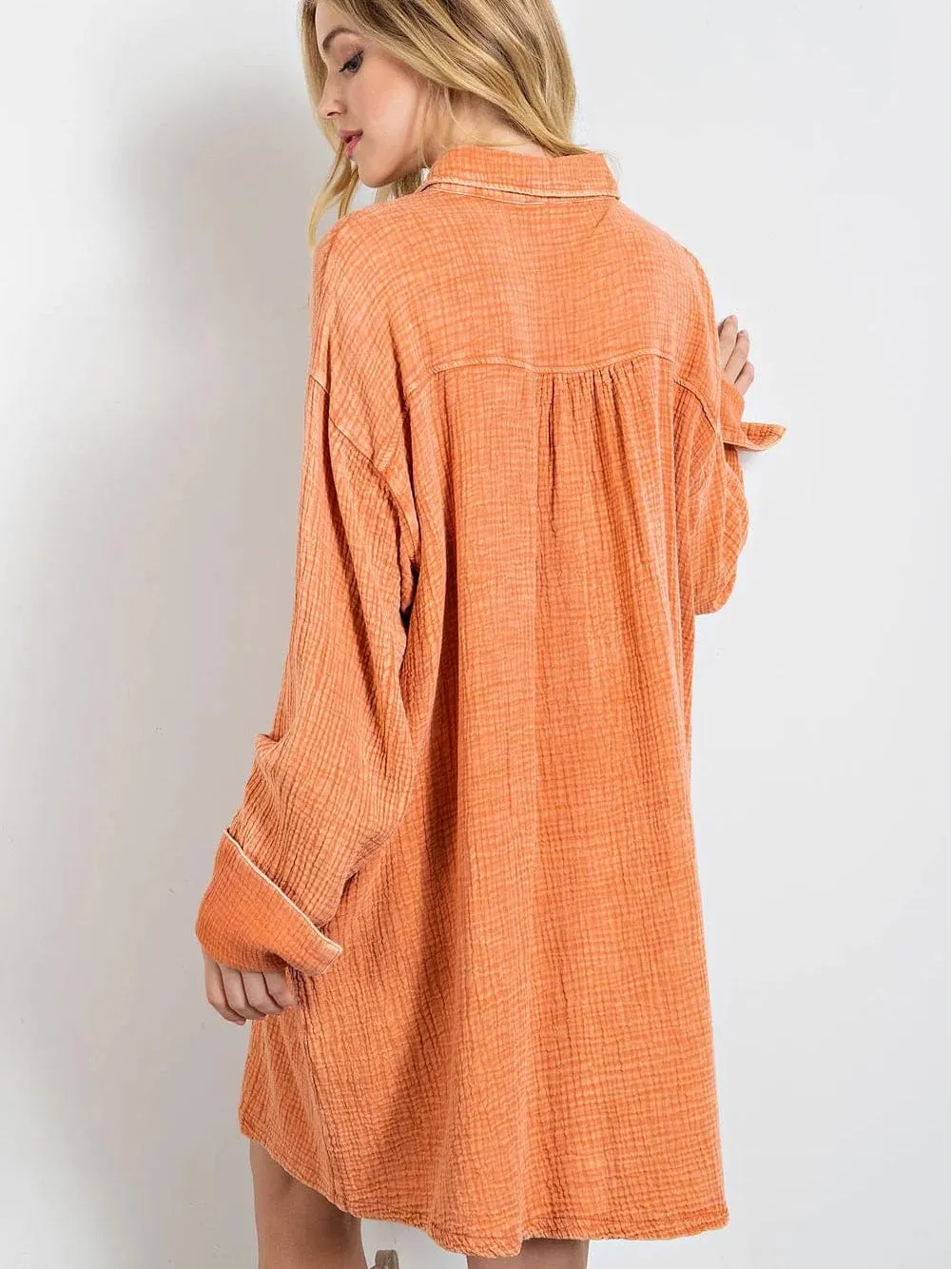 Burnt Orange Gauze Shirt Dress