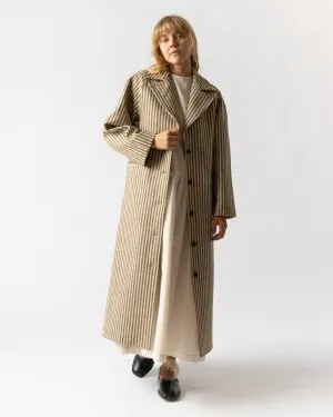 Cawley Portuguese Striped Wool Annie Coat in Ecru and Brown