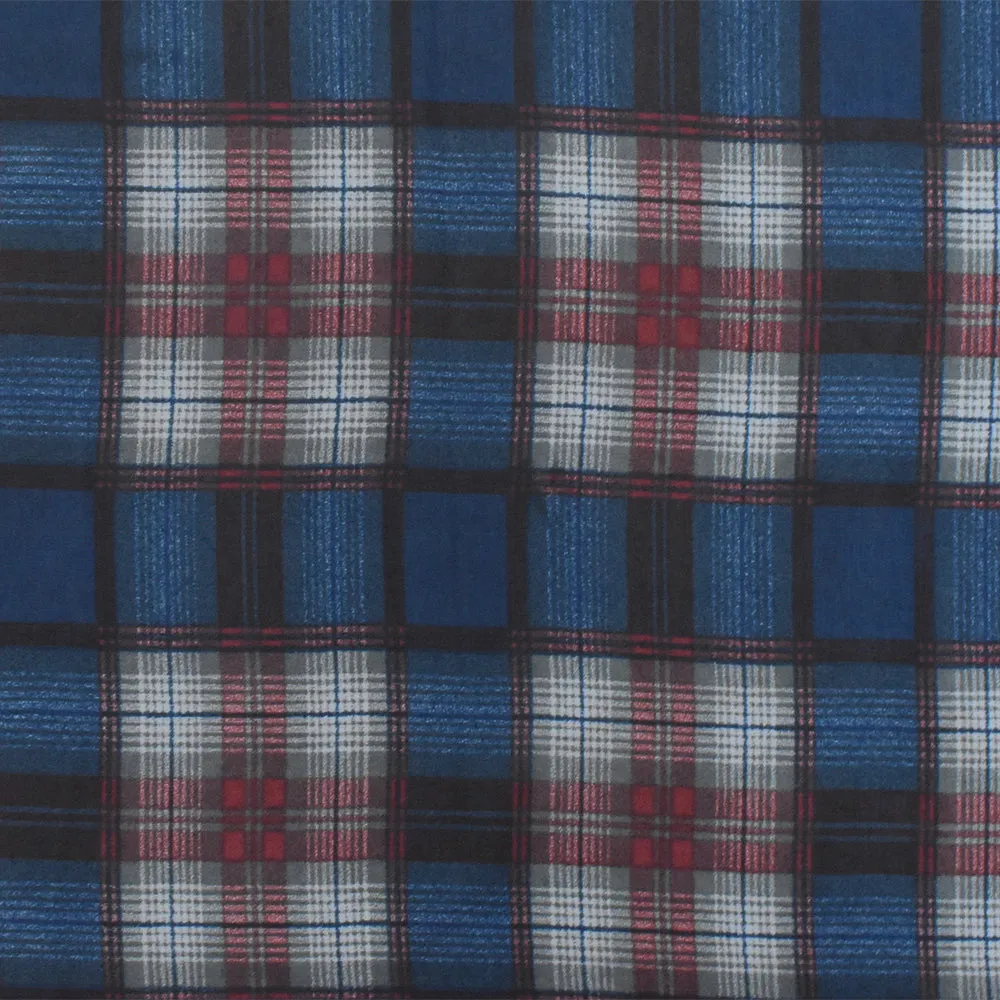 Classic Blue-Red-Multi Plaid Printed Poly Chiffon Woven Fabric