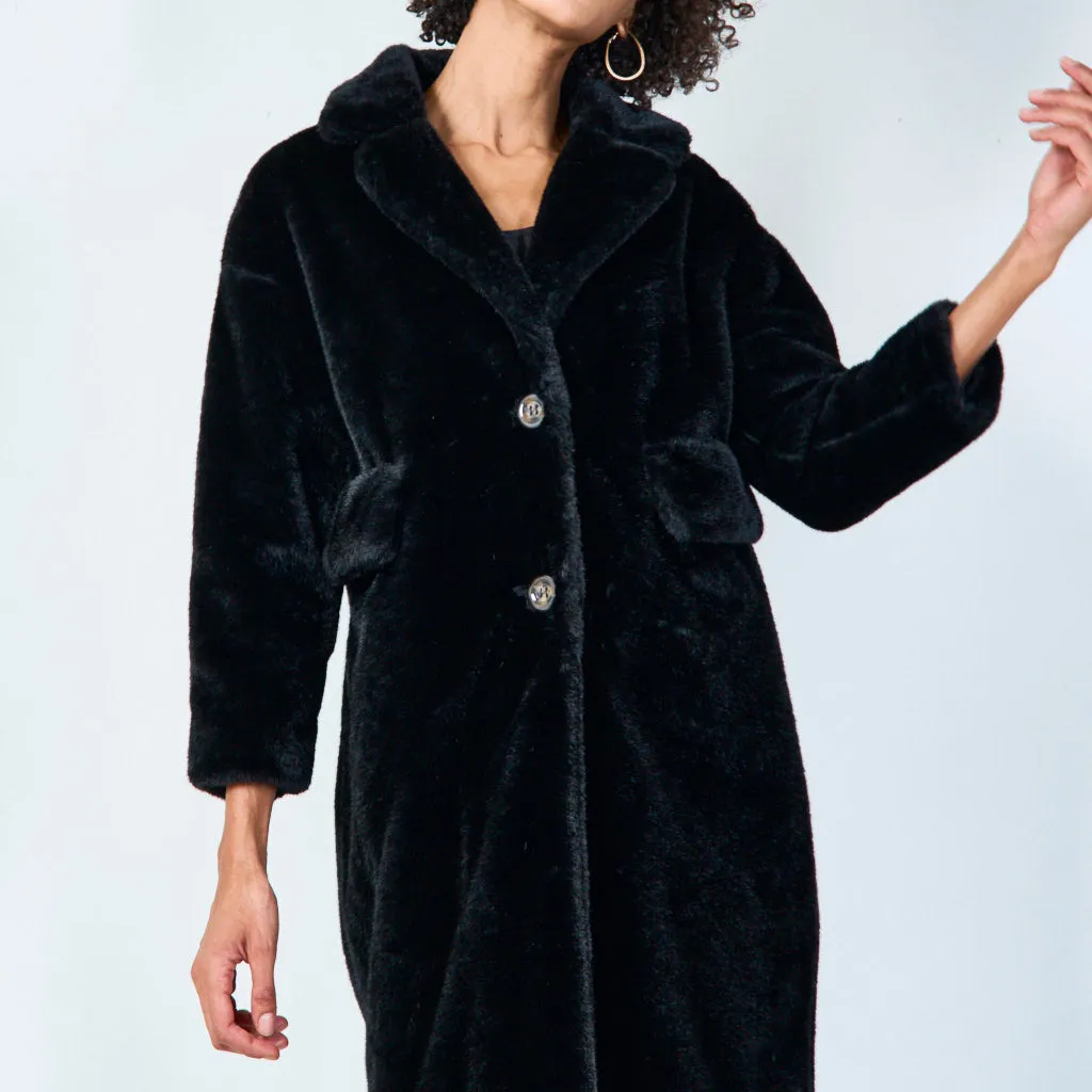 Classic oversized faux fur coat with button closure wholesale