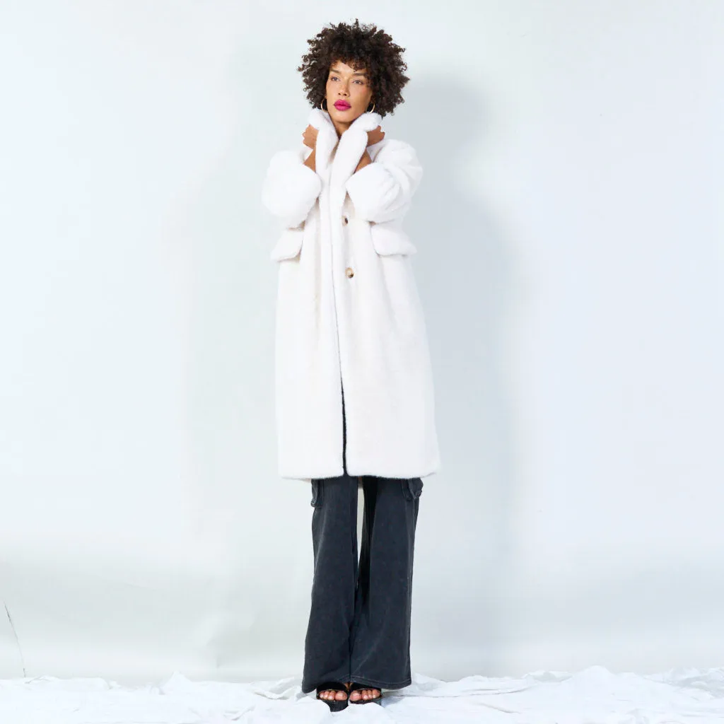 Classic oversized faux fur coat with button closure wholesale