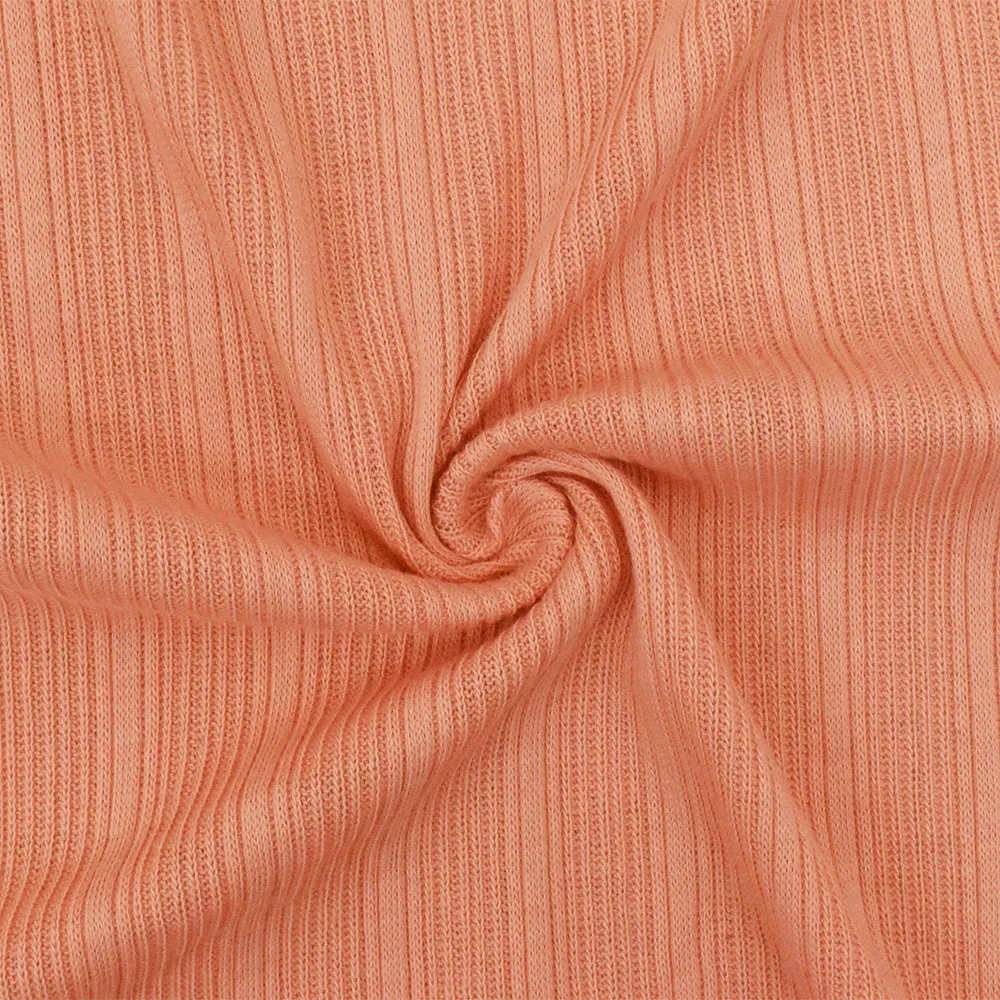 Coral Orange Solid Stretch Rib Knit Fabric