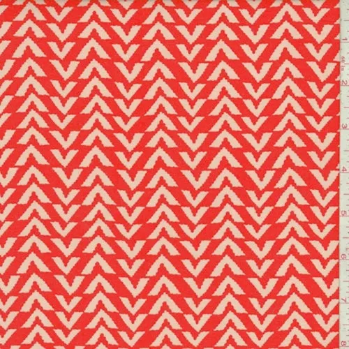 Coral Red/Pink Broken Chevron Rayon Challis Fabric