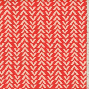 Coral Red/Pink Broken Chevron Rayon Challis Fabric