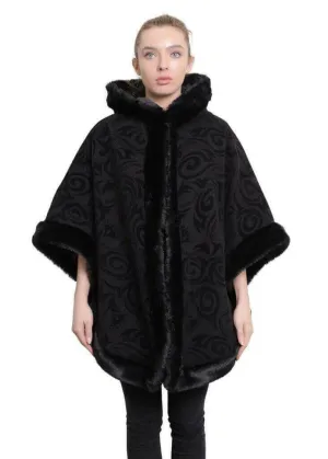 De La Creme - Women's Tribal Print Fur Lined Hooded Cape