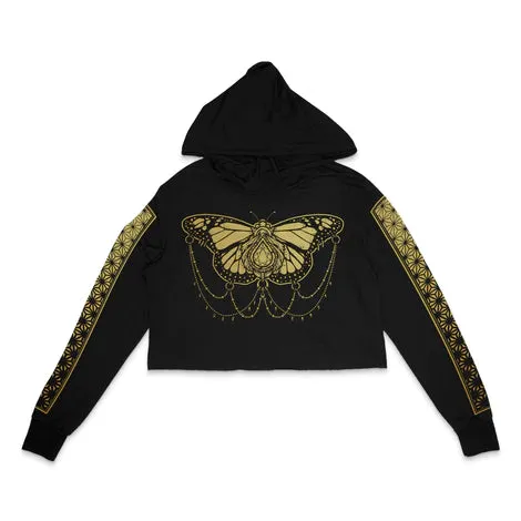 First Earth - Monarch Cropped Longsleeve Hoodie Black/Gold