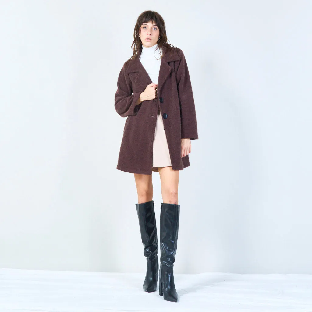 Fuzzy buttoned coat with collar wholesale