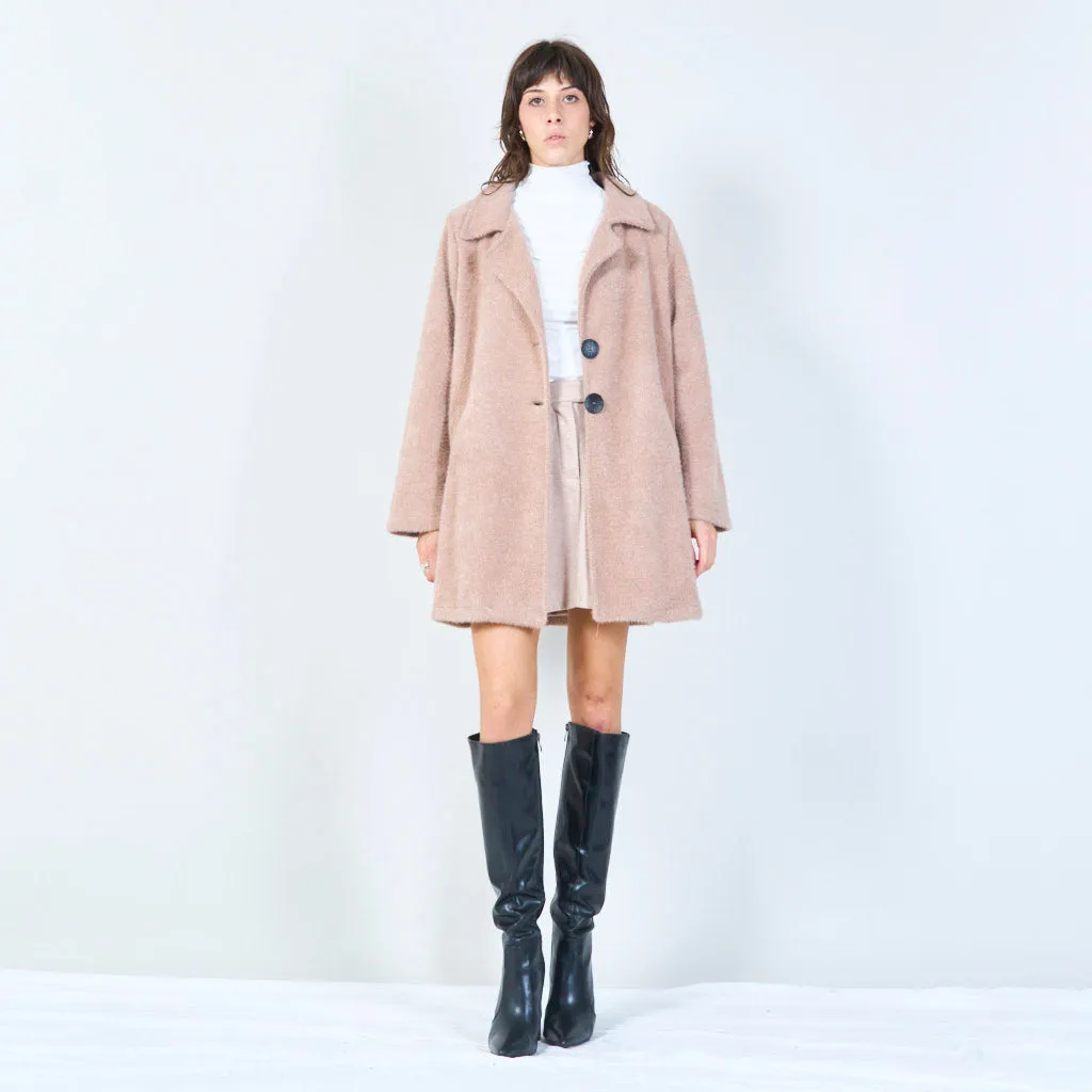 Fuzzy buttoned coat with collar wholesale