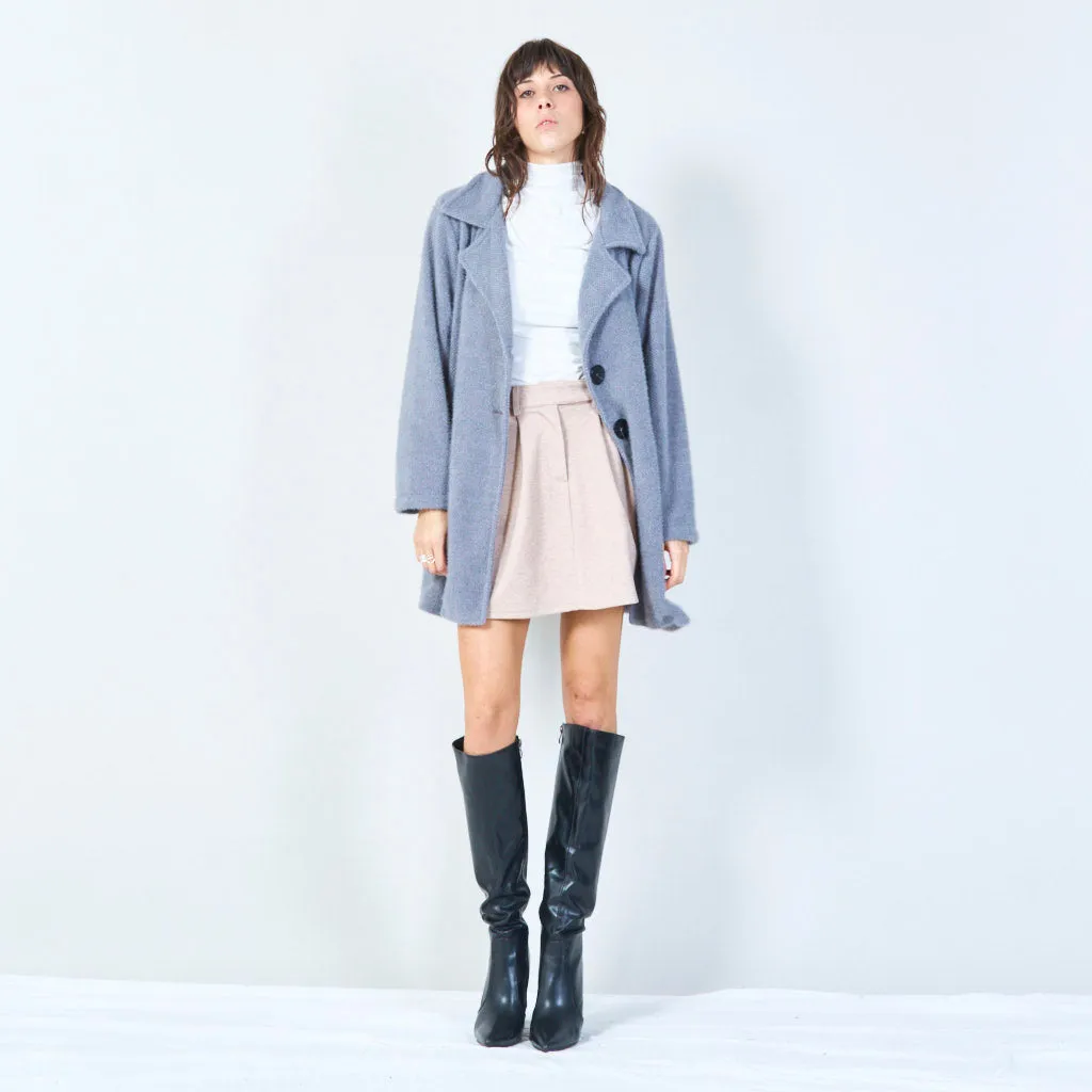 Fuzzy buttoned coat with collar wholesale