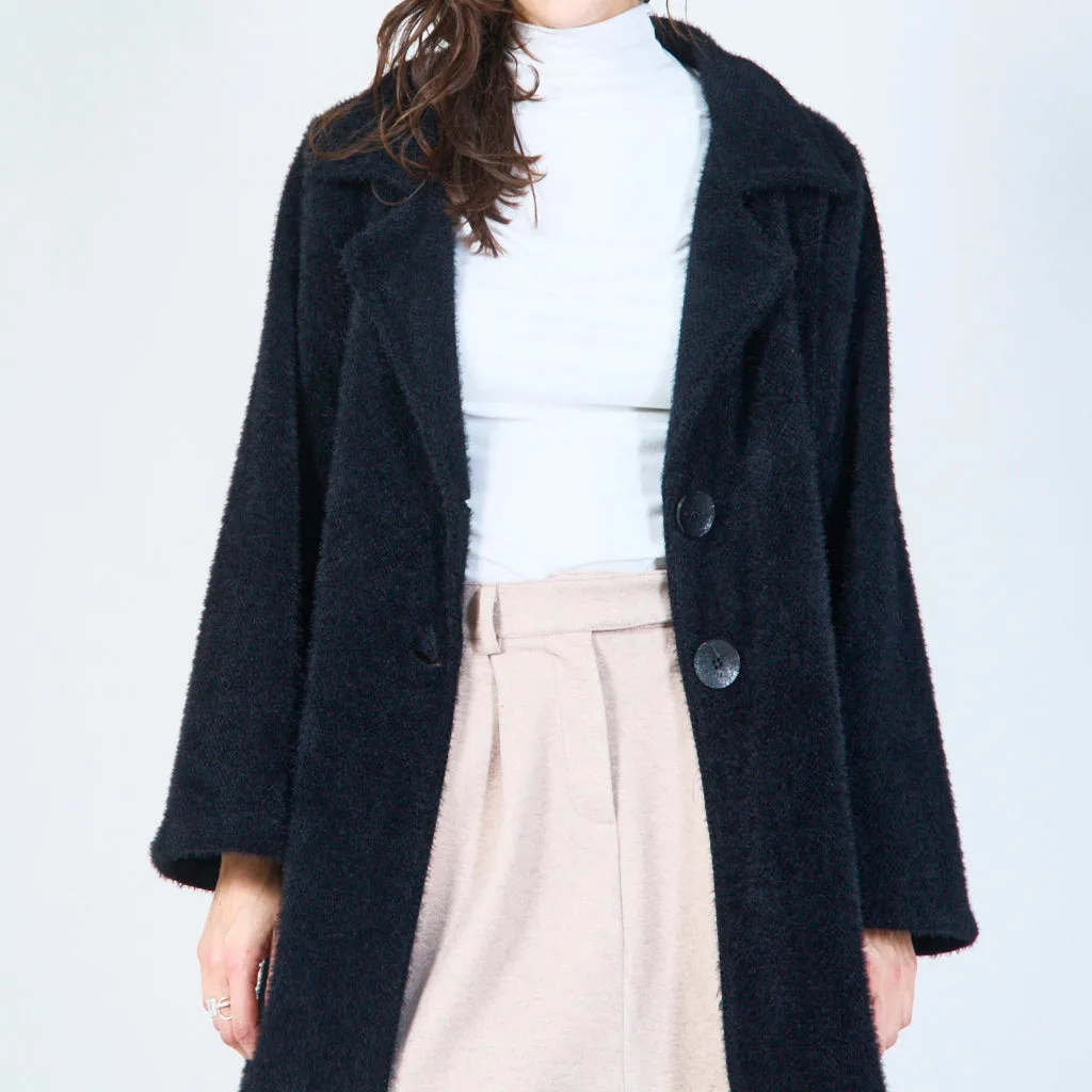 Fuzzy buttoned coat with collar wholesale