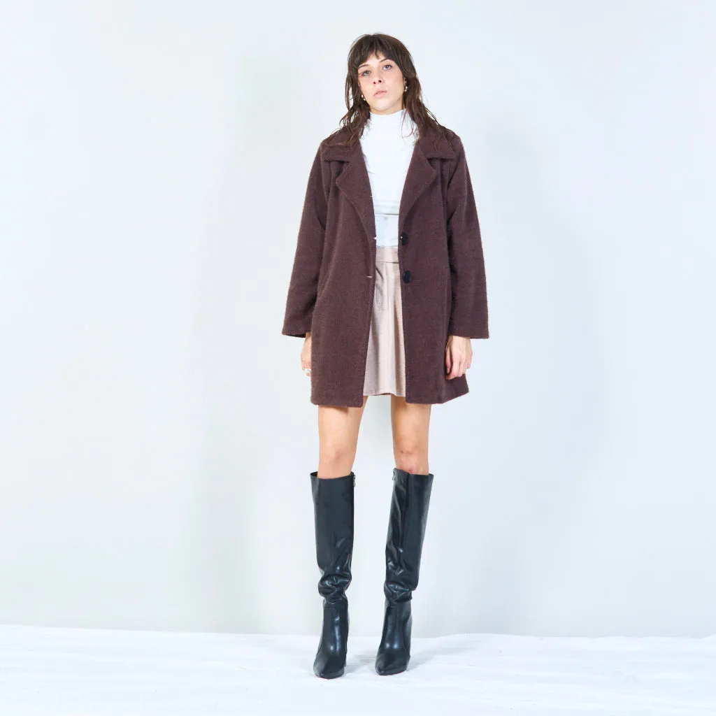 Fuzzy buttoned coat with collar wholesale