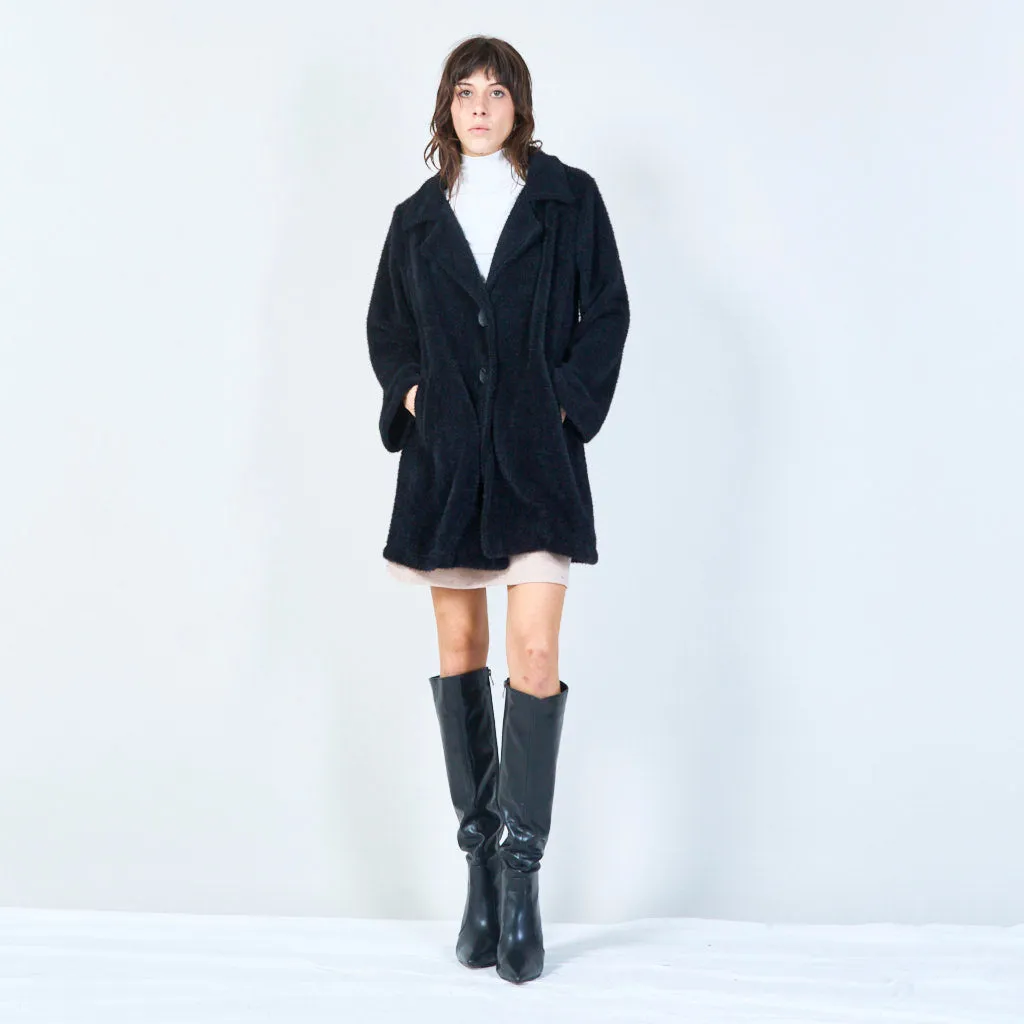 Fuzzy buttoned coat with collar wholesale