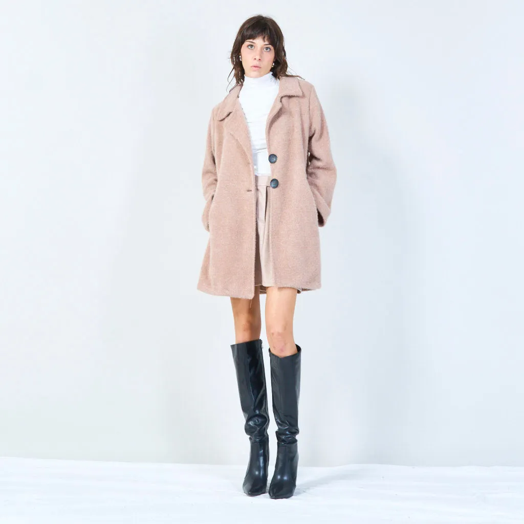 Fuzzy buttoned coat with collar wholesale