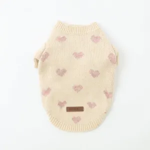 heart pattern jacquard  knit sweater - ivory