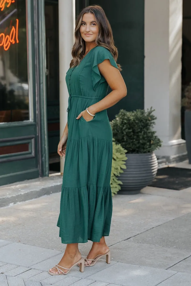 Hunter Green Lace Tiered Maxi Dress - FINAL SALE