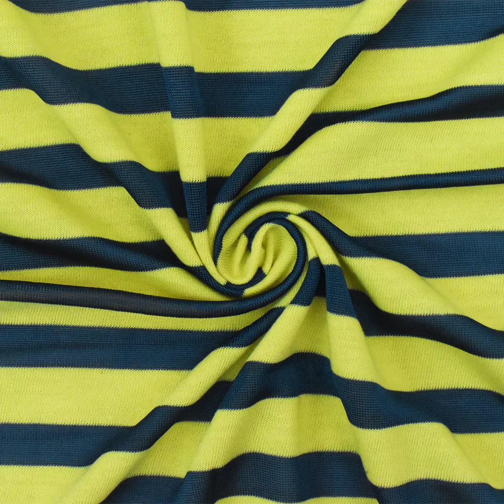 Lemon Yellow-Teal Stripe Stretch Jersey Knit Fabric