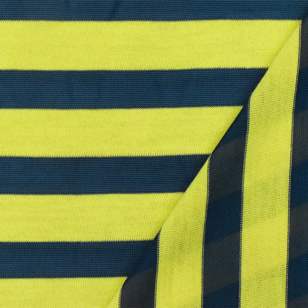 Lemon Yellow-Teal Stripe Stretch Jersey Knit Fabric