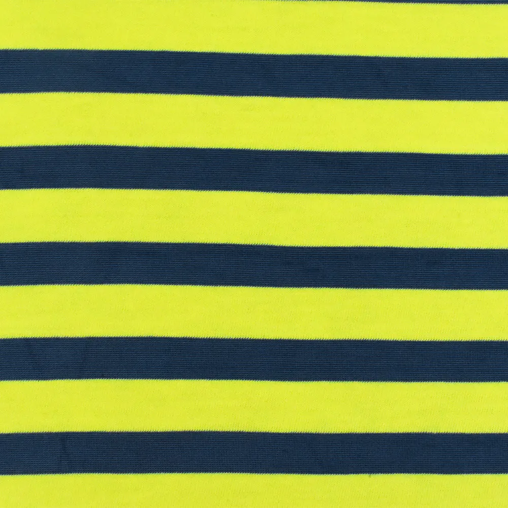 Lemon Yellow-Teal Stripe Stretch Jersey Knit Fabric