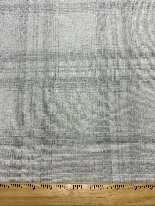 Light Gray Plaid Single Sided Flannel Shirting Fabric