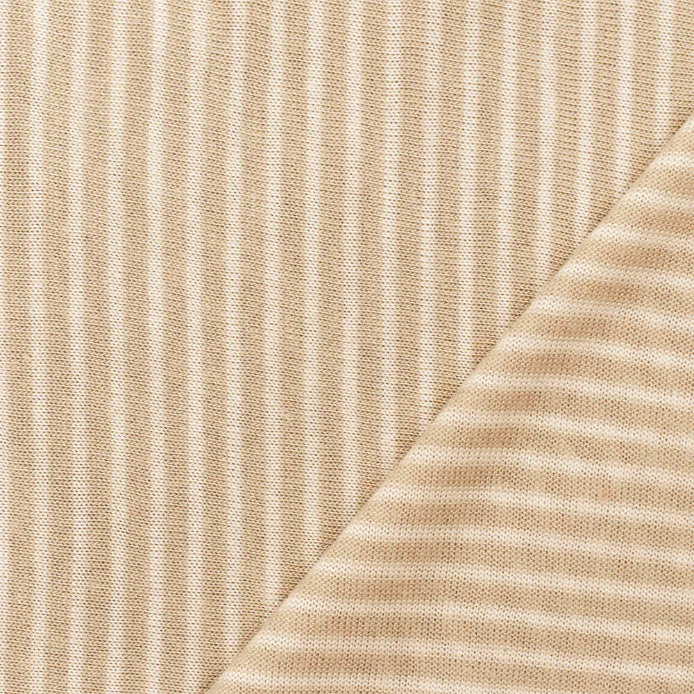 Light Khaki-White Stripe Stretch Rayon Jersey Knit Fabric