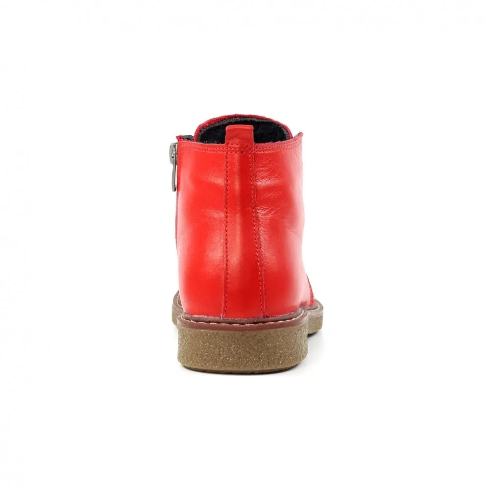 Lunar GLR014 Claire II Ladies Red Leather Zip & Lace Ankle Boots