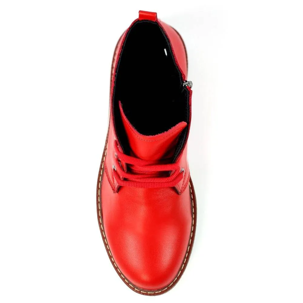 Lunar GLR014 Claire II Ladies Red Leather Zip & Lace Ankle Boots