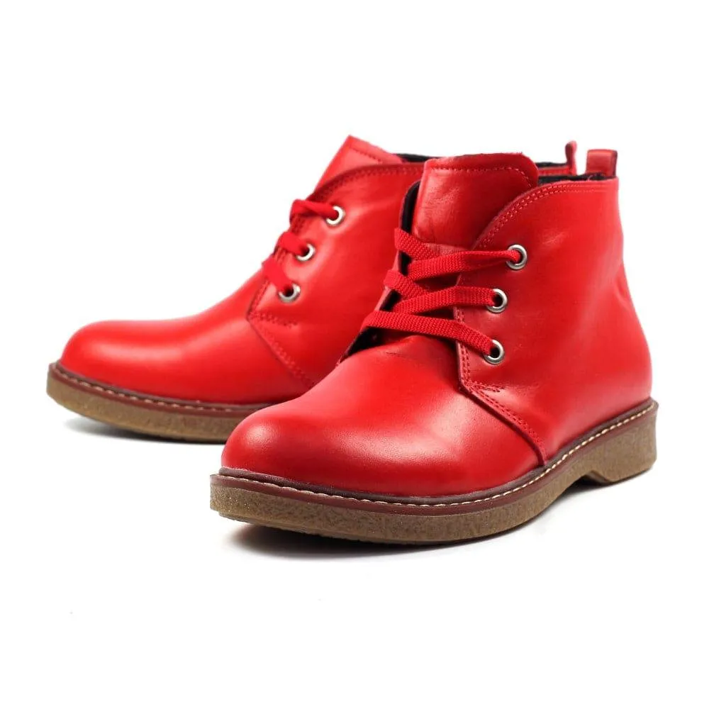 Lunar GLR014 Claire II Ladies Red Leather Zip & Lace Ankle Boots