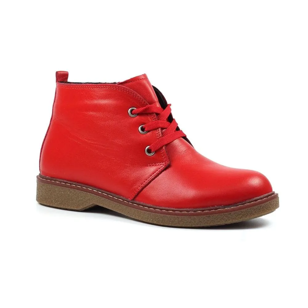 Lunar GLR014 Claire II Ladies Red Leather Zip & Lace Ankle Boots