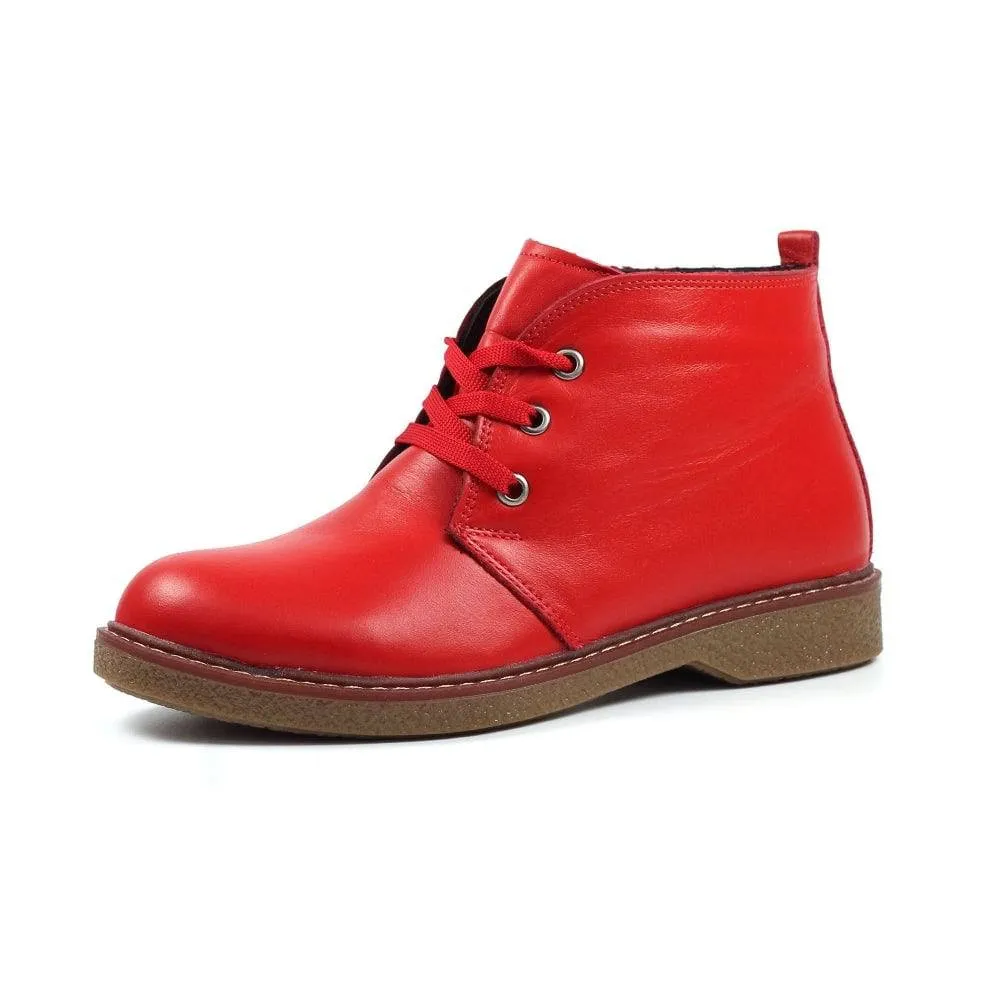 Lunar GLR014 Claire II Ladies Red Leather Zip & Lace Ankle Boots